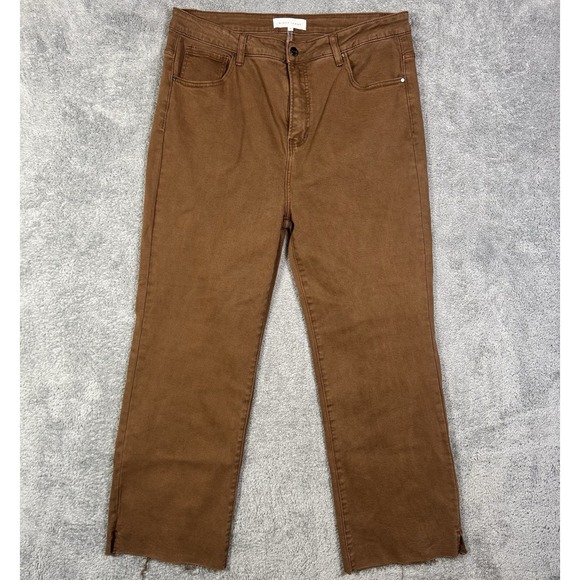 Risen Jeans Denim - Risen Jeans Womens 2XL Wide Leg High Rise Tummy‎ Control Raw Hem Denim Brown